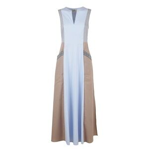 Jennifer Tattanelli Casini Maxi Dress Womens 46 Blue‎ Tan Excellent Colorblock